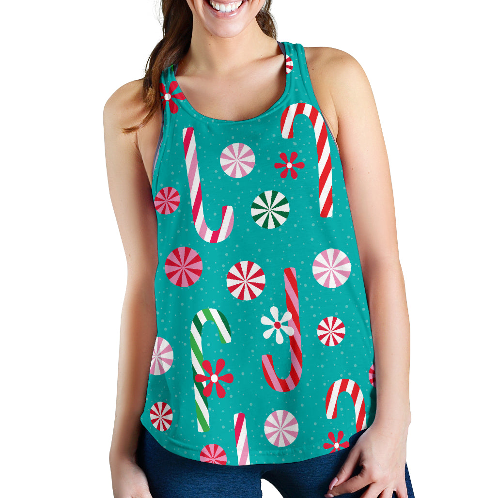 Christmas Candy Pattern Women Racerback Tank Top