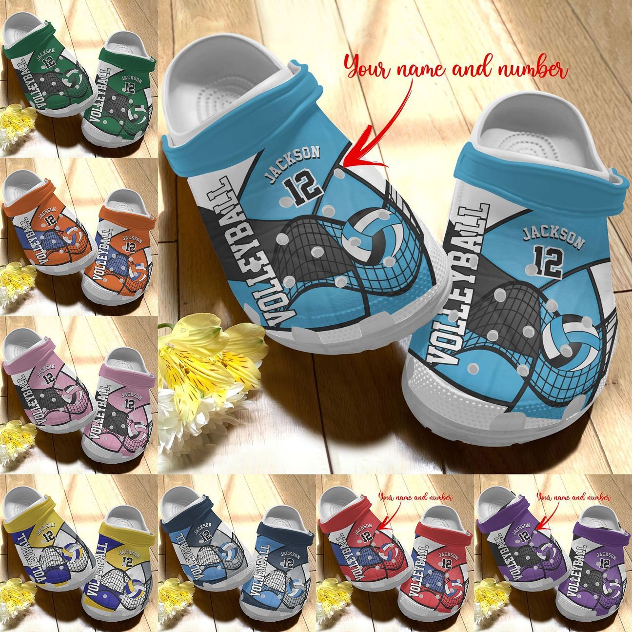 Volleyball Personalized Personalize Clog, Custom Name, Text, Fashion Style For Women, Men, Kid, Print 3D Whitesole I Love Volleyball (9 Colors)