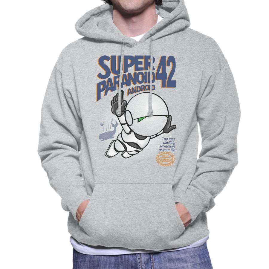 Super Paranoid Android 42 Hitchhikers Guide Mario Men’s Hooded Sweatshirt