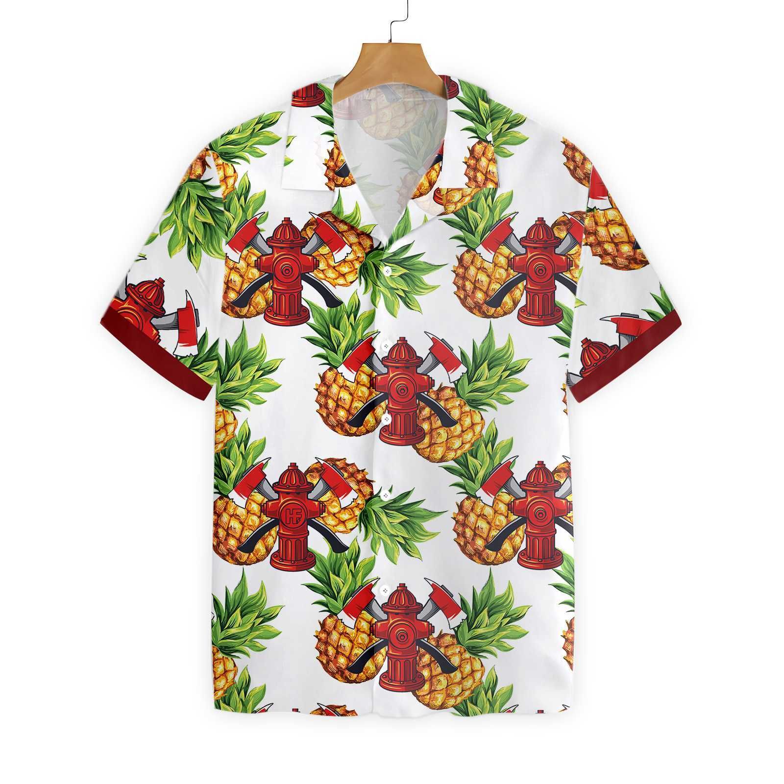 Firefighter Pineapple Seamless Pattern Hawaiian T-Shirt