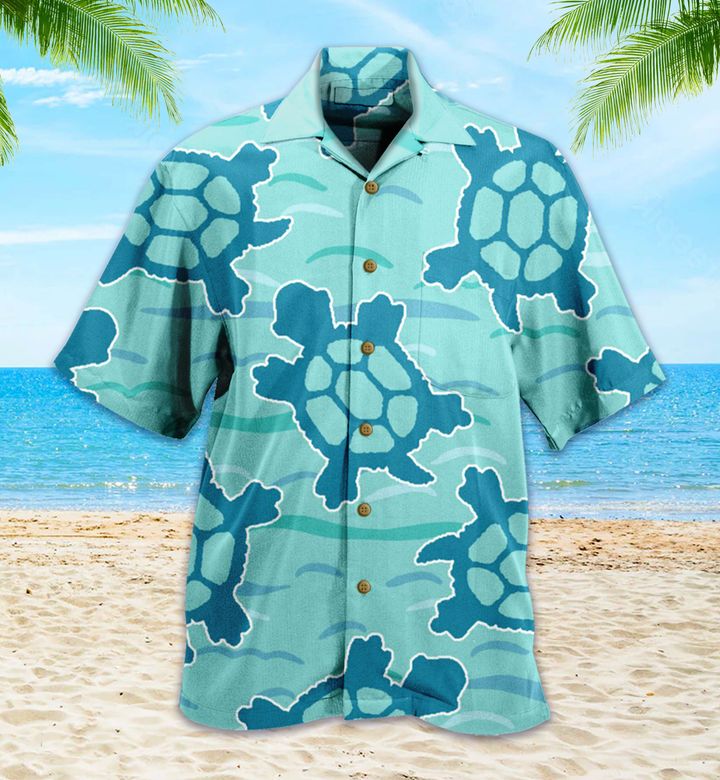 Cute Baby Turtle Swimming Blue Hawaii Shirt Ha15569