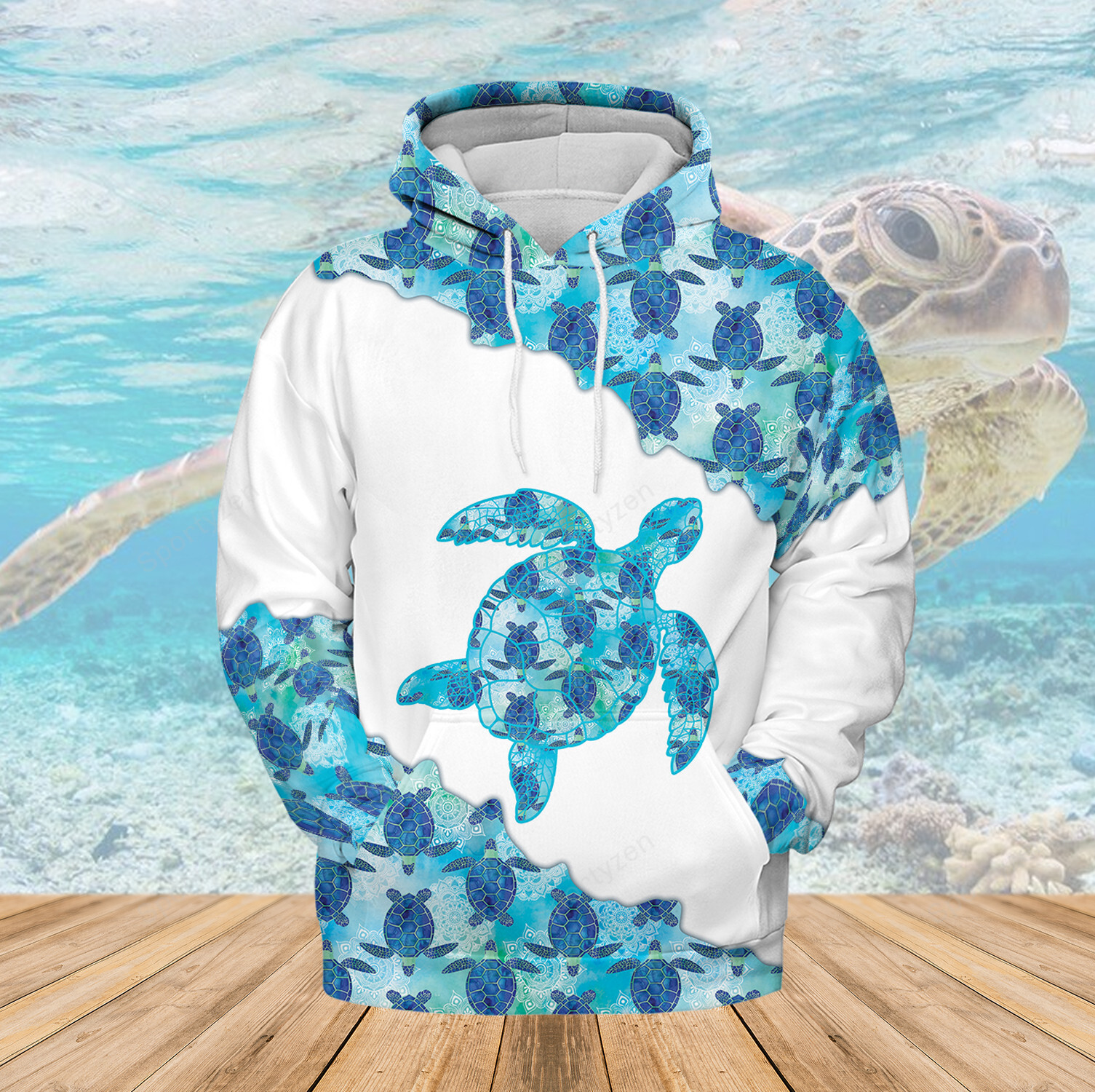 Blue And White Sea Turtle 3D Hoodie – Leggings #L