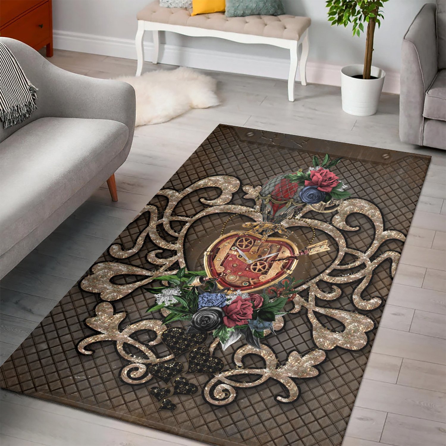 Wonderful Steampunk Hearts  Instrument Area Rug,  Gift for fans,  Halloween Gift