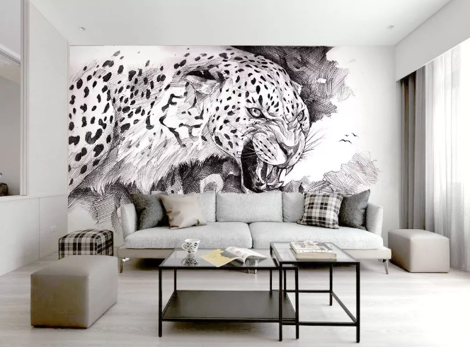 3D Black White Leopard Wall Mural Wallpaper 386