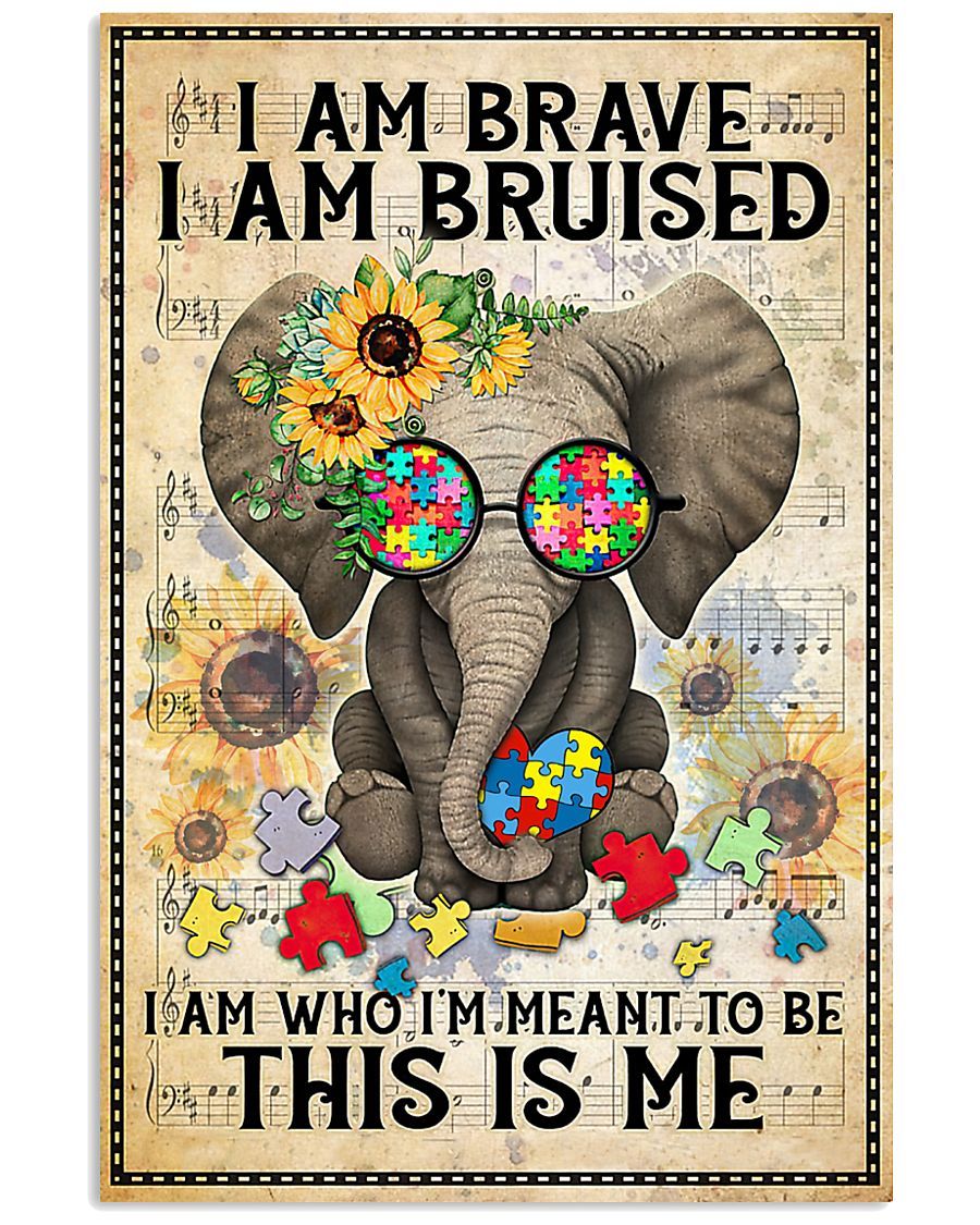 Autism Elephant I Am Brave This Is Me Poster And Canvas, Wall Decor, Wall Art, Canvas Instructure, Wall Art, Poster Store, Wall Decals, Canvas Wall Art