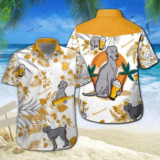 Weimaraner  Beer Hawaiian Shirt Summer Button Up For Men, Women, Couple