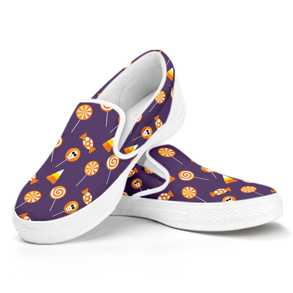 Cute Halloween Candy Pattern Print White Slip On Shoes