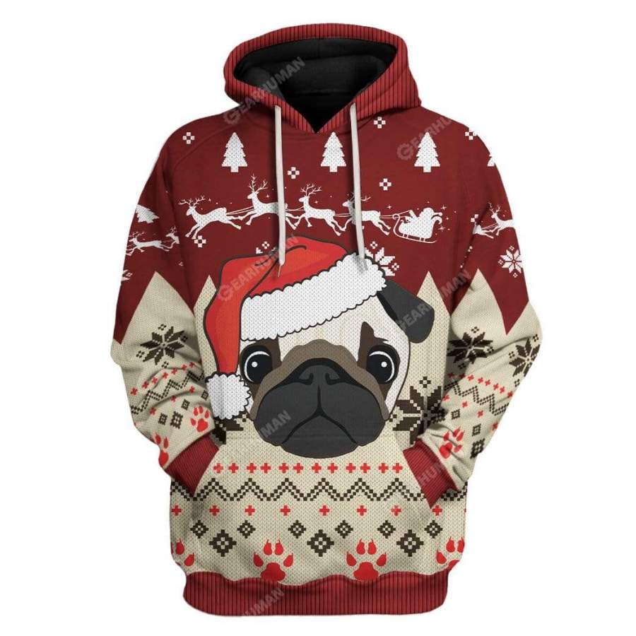 Ugly Christmas Pug In A Santa Hat Hoodie Tshirt Apparel