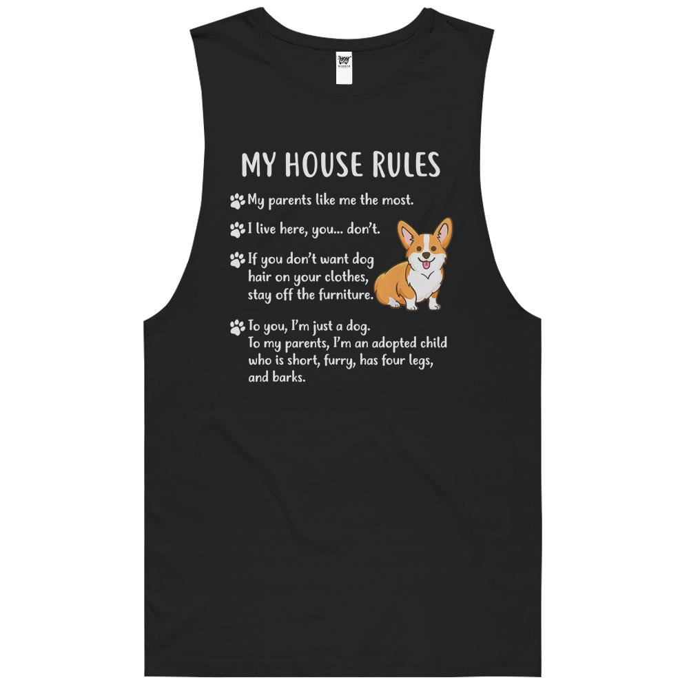 Corgi Shirt- My House Rules Corgi Puppy Dog Tank Top