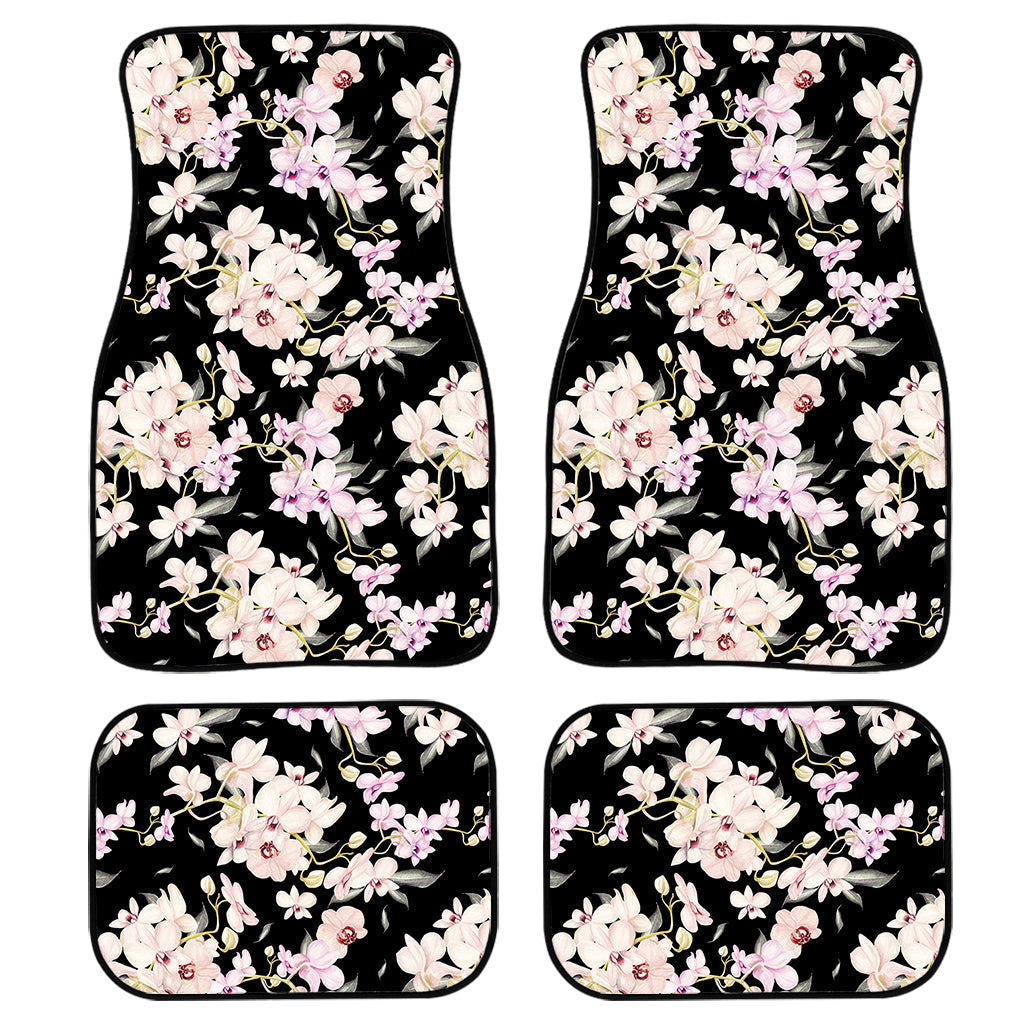 Watercolor Orchid Flower Pattern Print Front And Back Car Floor Mats, Front Car Mat