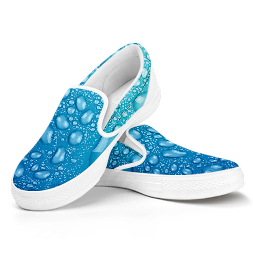 Water Drops Print White Slip On Shoes