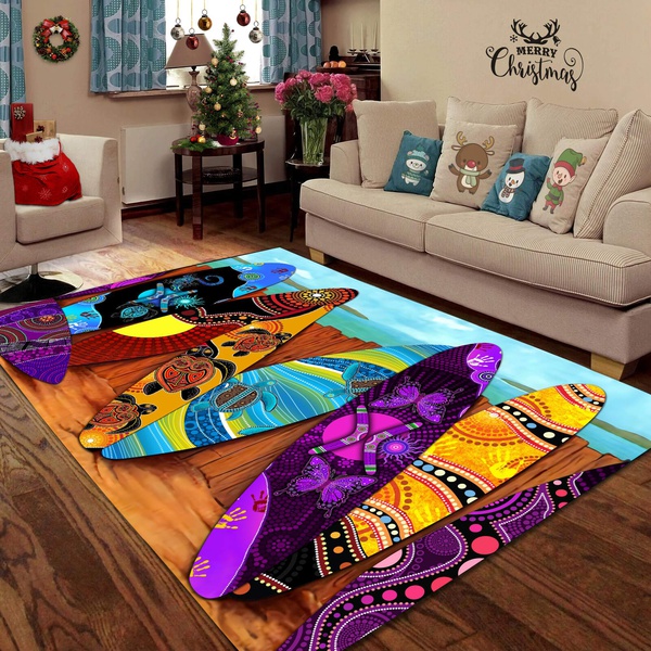 Aboriginal Art Surfboard Beach Colourful Pattern 3D Print Rug