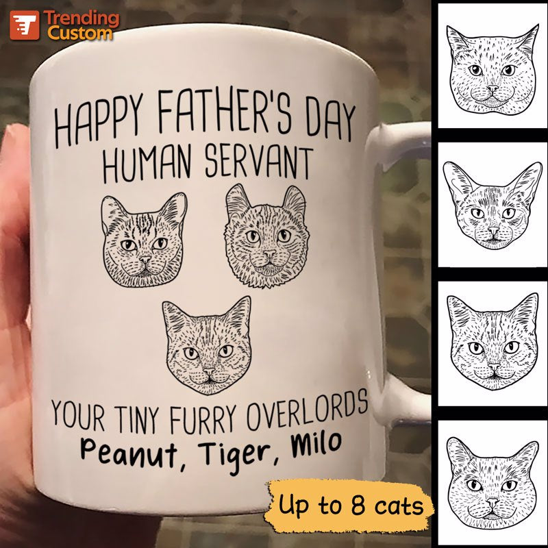 Happy Father‘S Day Good Morning Human Servant Cat Head Outline Personalized Mug