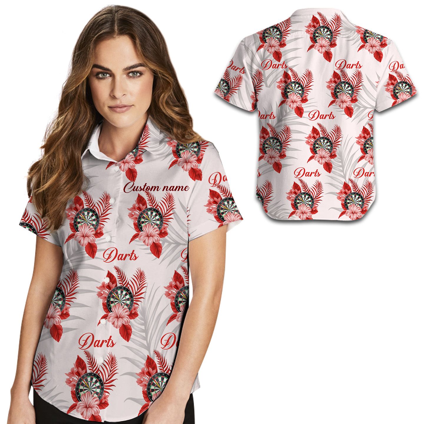 Custom Name Flower And Dartboard Women Hawaii Shirt For Darts Lovers Ha62828