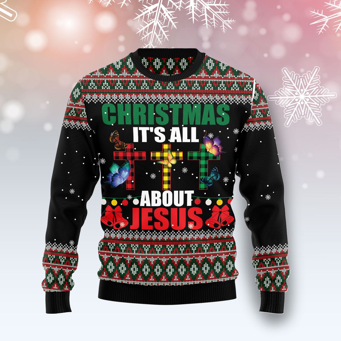 Butterfly All About Jesus Ugly Christmas Sweater | For Men & Women | Adult | Us5029