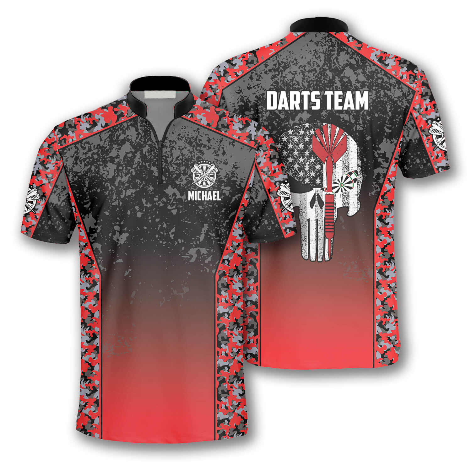 Skull Red Camouflage Custom Darts Jerseys For Men, Idea Gift For Dart Player, Skull Dart Shirt