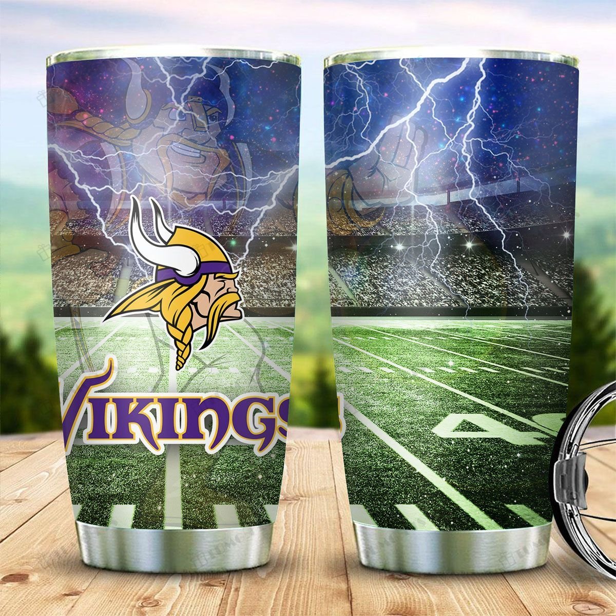 Buy Minnesota Vikings American Football Team Logo On Stadium Background Stainless Steel Tumbler