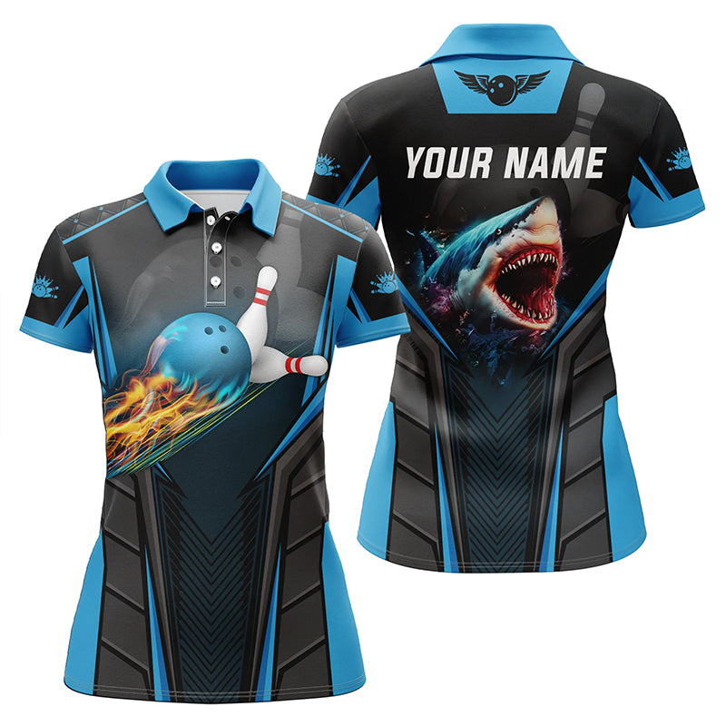 Personalized 3D Bowling Shirts For Women Custom Shark Team Blue Bowling ...