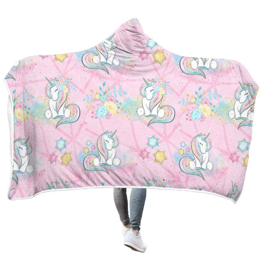 Unicorn with stars Custom Hooded Blanket