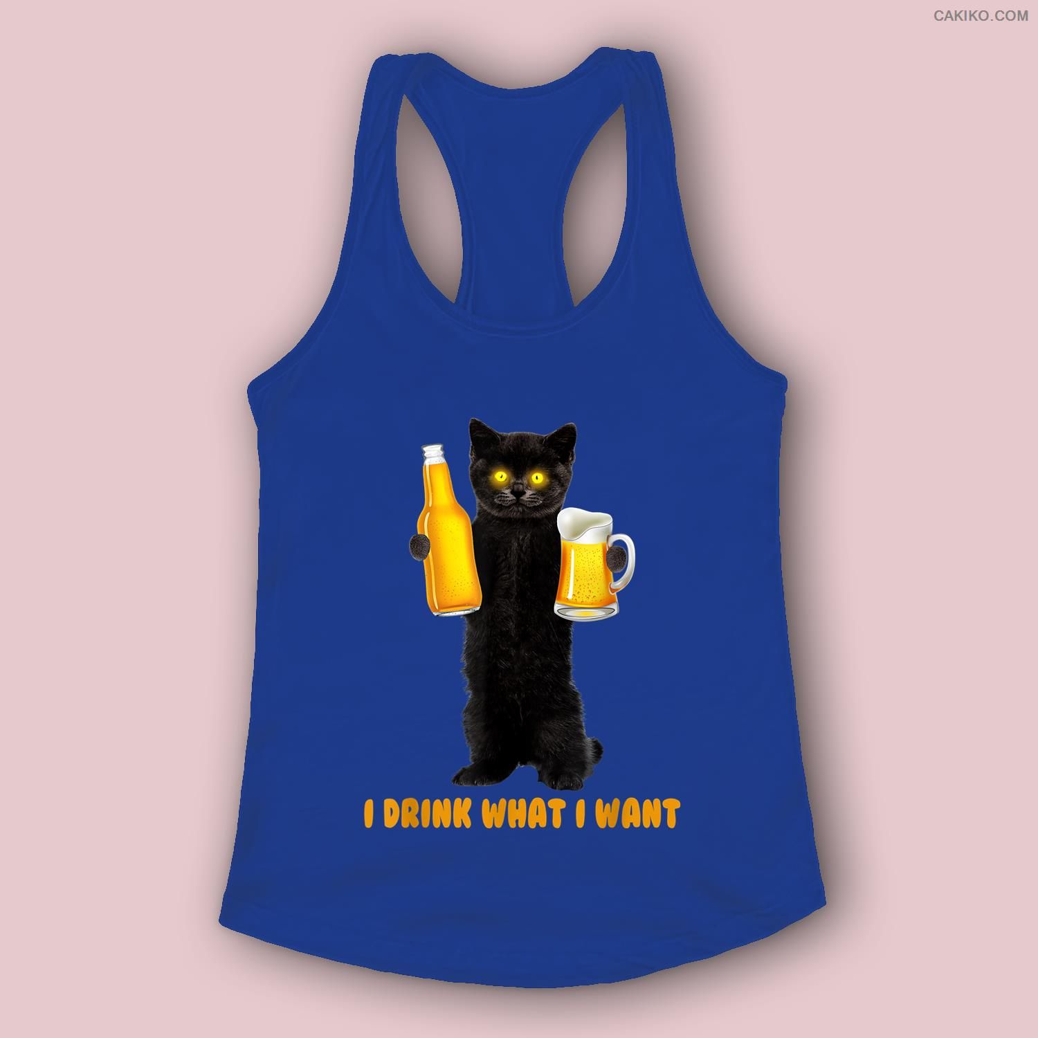 I Drink What I Want Funny Black Cat Holds Beer Drinking Team Women, Men Tank Top