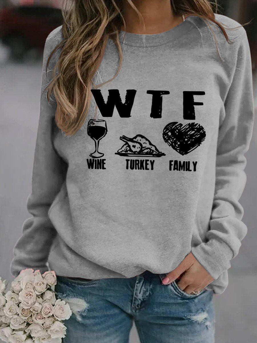 Women Wine Turkey Family Thanksgiving Sweatshirt