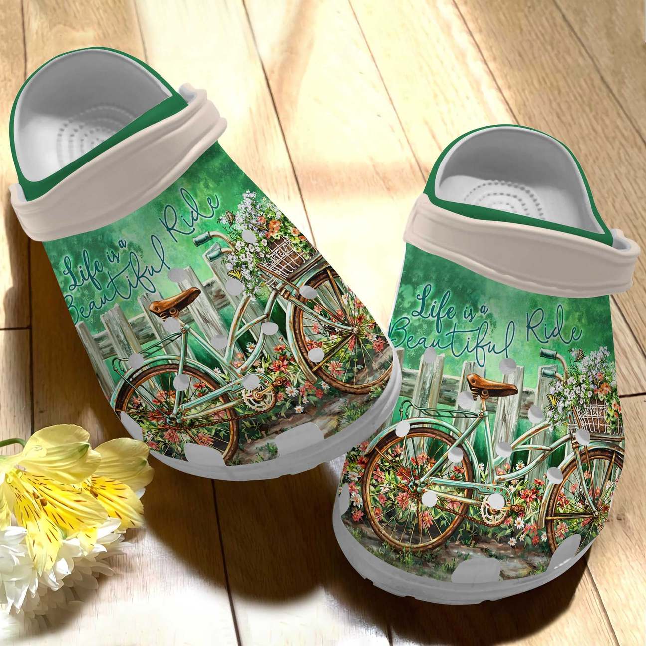 Cycling Personalized Clog, Custom Name, Text Life Is A Beautiful Ride, Fashion Style For Women, Men, Kid, Print 3D