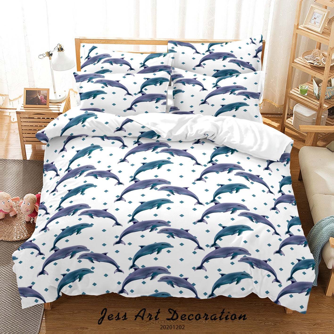 3D Hand Drawn Ocean Dolphin Fish Pattern Quilt Cover Set Bedding Set Duvet Cover Pillowcases Lxl