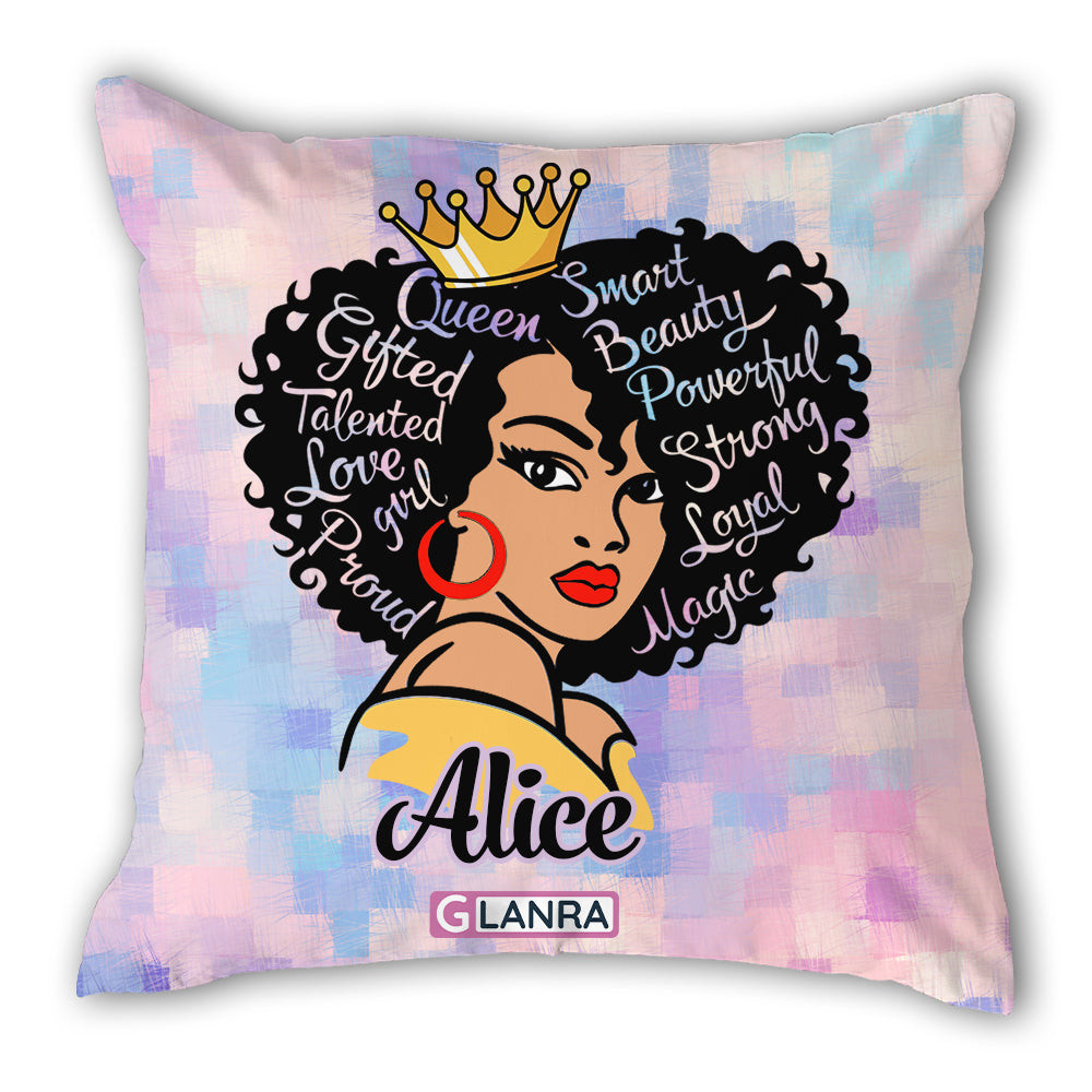 Personalized Black Queen Smart Beauty Powerful Strong Loyal And Magic Pillow, Custom Black Queen, Afro Girl Pillow (Insert Included)