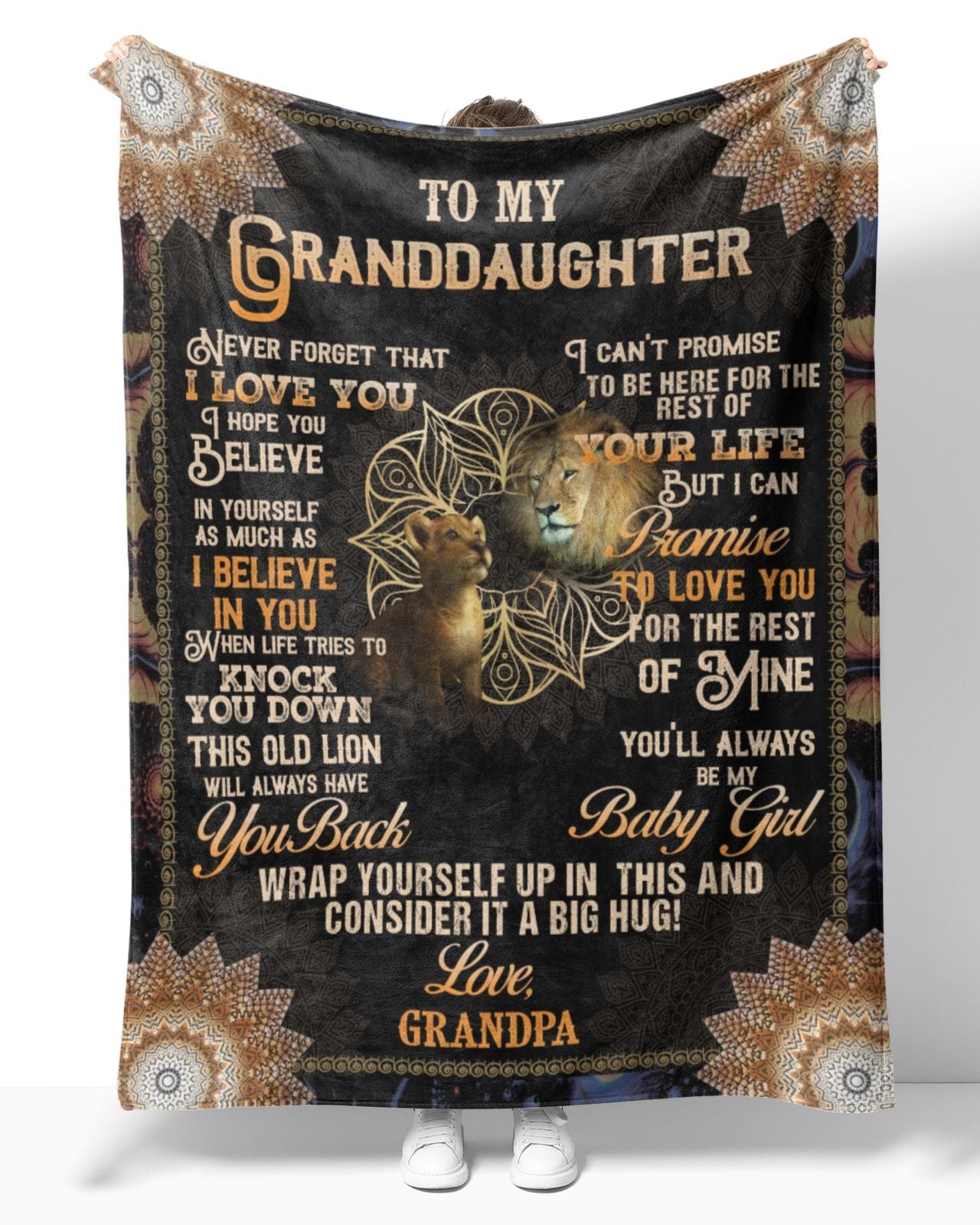 To My Granddaughter Lion Mandala Blanket From Grandpa, To My Granddaughter Never Forget That I Love You Lion Blanket Gifts For Granddaughter