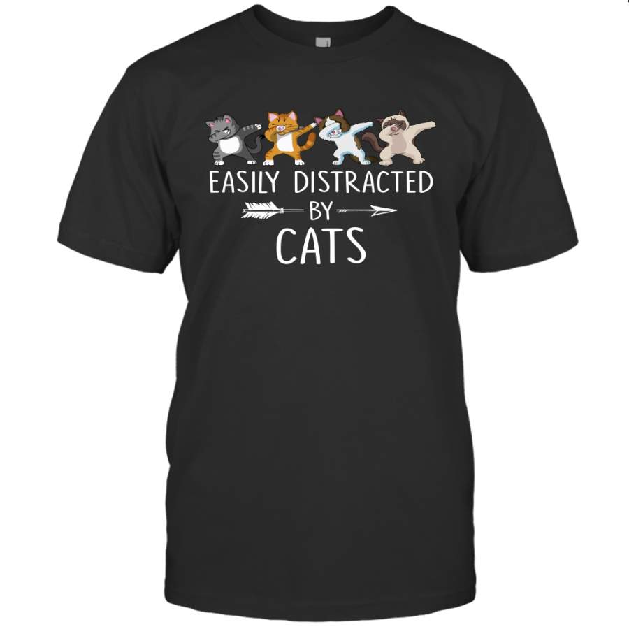 Easily Distracted By Cats Kitten Lover Funny Dabbing Cat T shirt