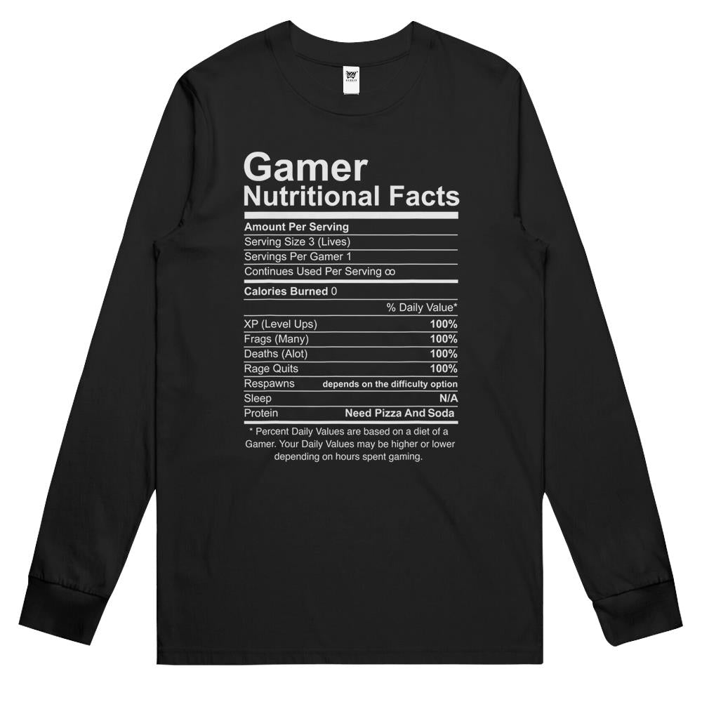 Nutritional Facts Shirt, Gamer Nutrition Facts Shirt, Gamer Nutritional Facts Cool Gamer Video Game Funny Long Sleeve T Shirts