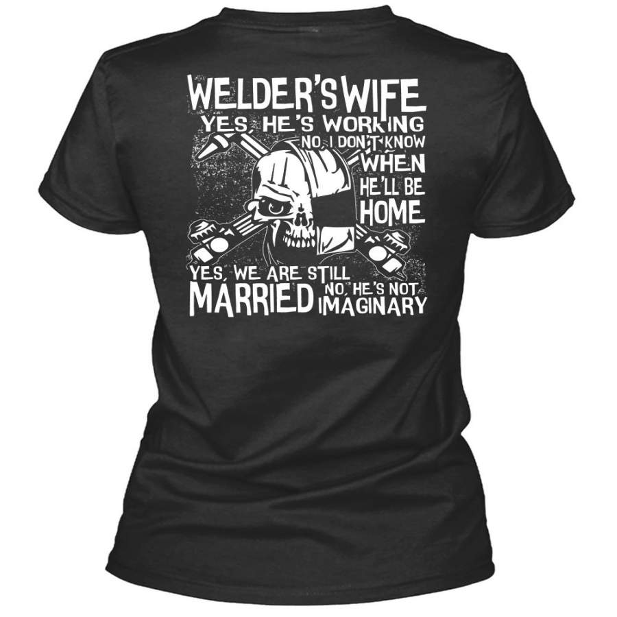 Welder’s Wife T Shirt, We Are Still Married T Shirt, Cool Shirt (Ladies LS Heather V-Neck)