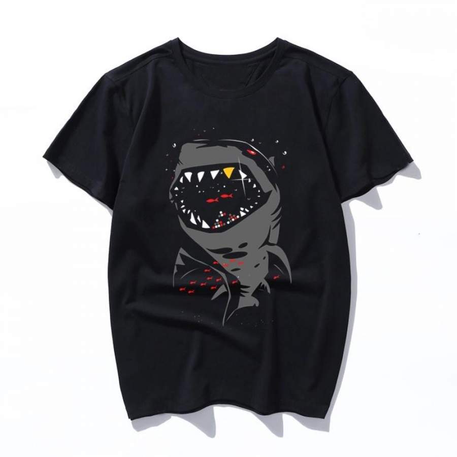 shark with pixelated teeth blue tee Men Tshirt size XS-3XL Quality T Shirts Women Printing Short Sleeve O Neck Tshirt harajuku Summer 2019 tops