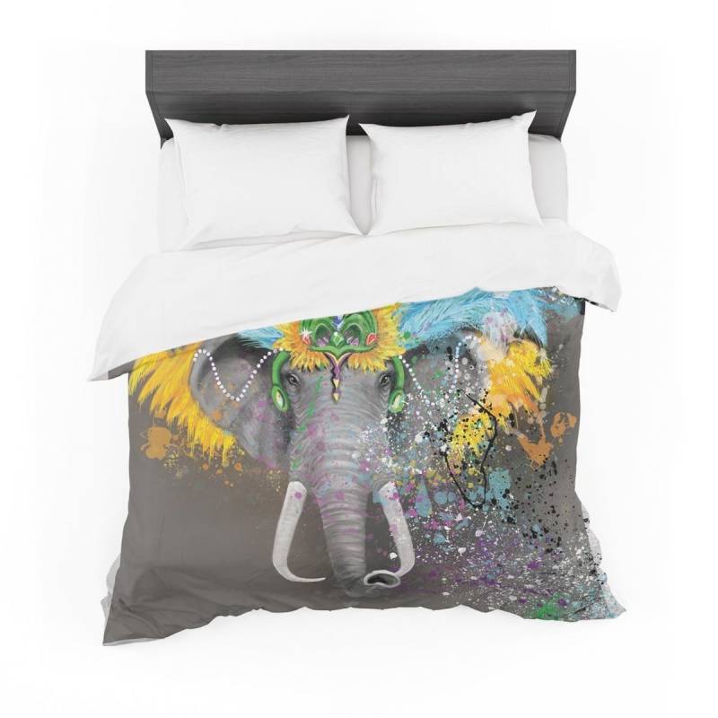 Geordanna CorderoFields “My Elephant With Headdress” Gray Rainbow Featherweight3D Customize Bedding Set Duvet Cover SetBedroom Set Bedlinen