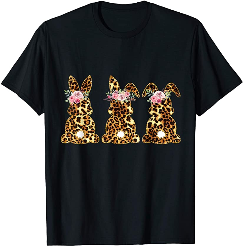 Womens Easter Day Cute Floral Leopard Bunny Rabbit T-Shirt