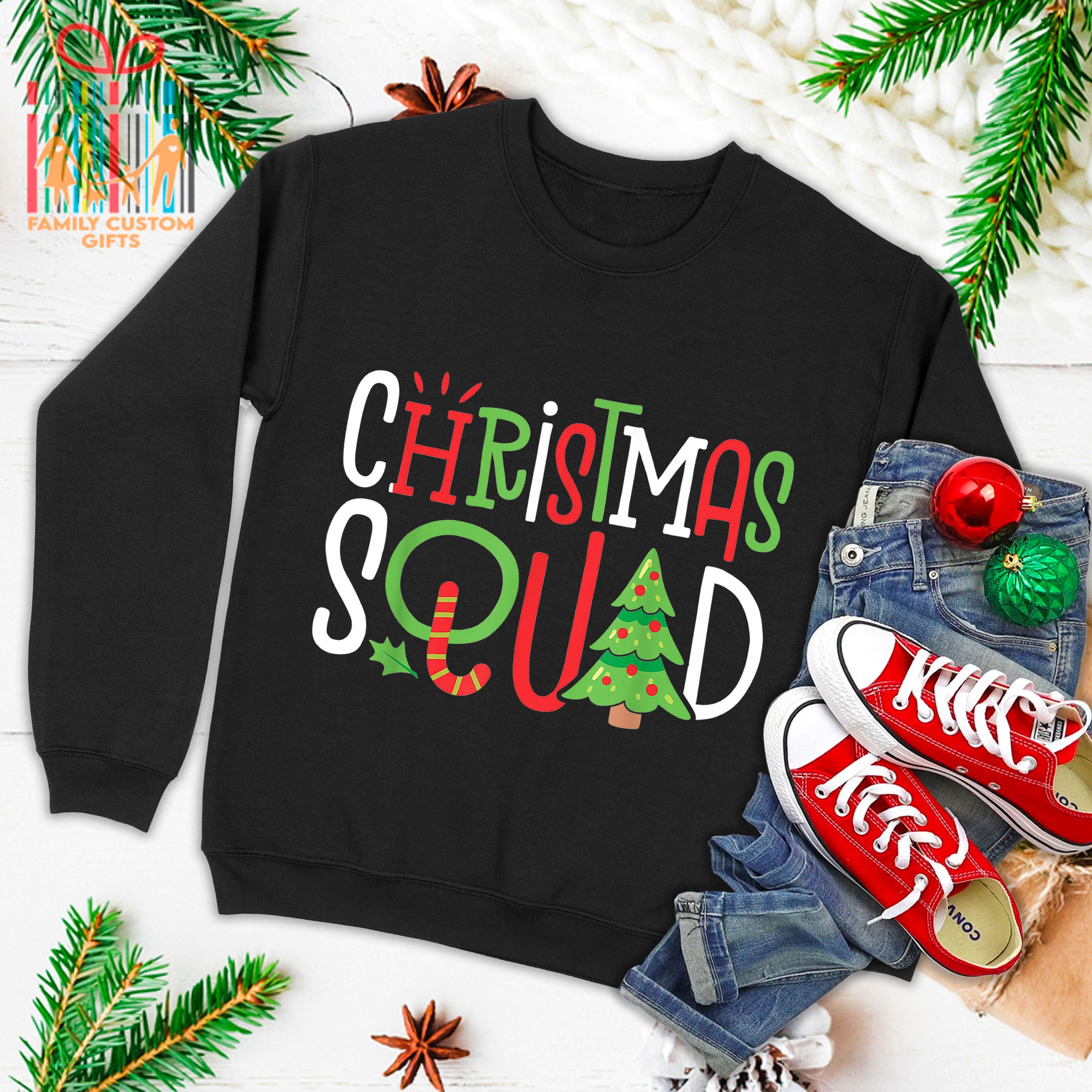 Christmas Squad Funny Xmas Tree Family Matching Pajamas Ugly Christmas Sweater 2023 T-Shirt