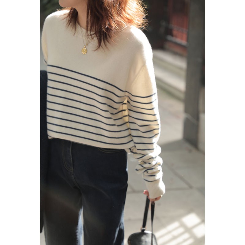 Autumn Winter New Striped cashmere Sweater Woman O-Neck Pullover Casual Knitted Striped Cashmere Female Sweater alx