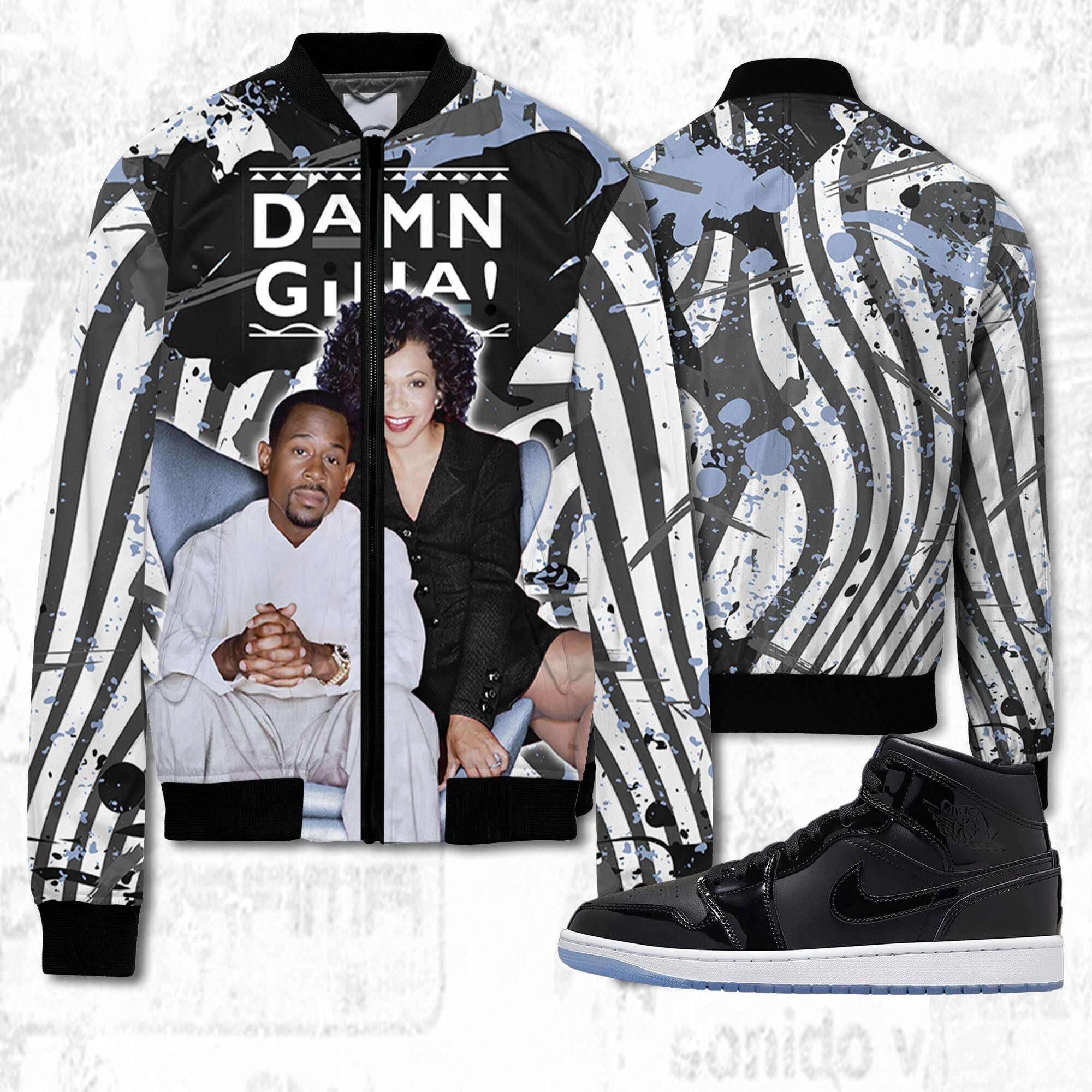 Damn Gina 3D Humor 90s Unisex jacket match Jordan 1 Mid Space Jam Jordan Jordan MatchBomber