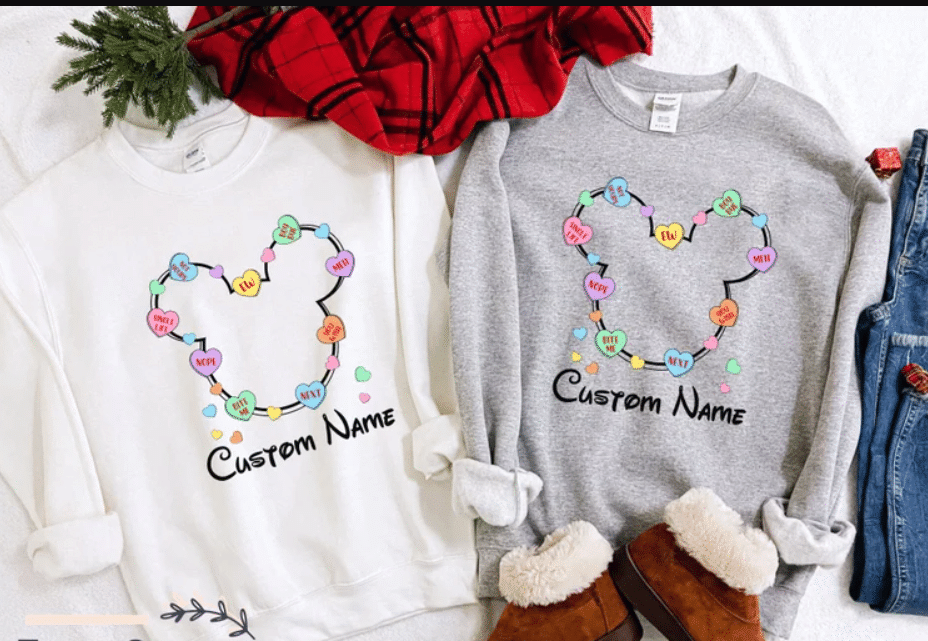 Valentine’S Gift Candy Heart Mckey And M*Nnie Couple Classic Sweatshirt #Xh