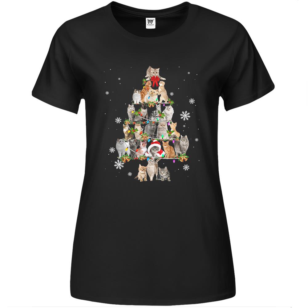 Cute Cats Kitten Christmas Tree Animal Lover Xmas Lights Merry Christmas Premium Womens T Shirts