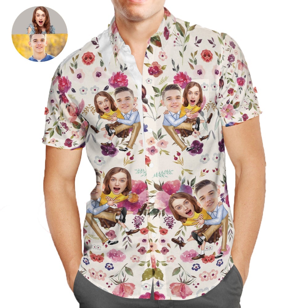 Custom Face Floral Couples – Hawaiin Shirt, Valentine Gifts