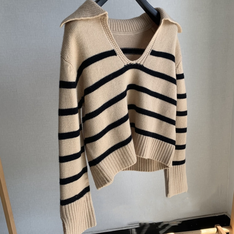 Thickened Striped Cashmere Sweater 2022 Winter New Loose-fitting Knitted Bottoming Pullovers for Women alx