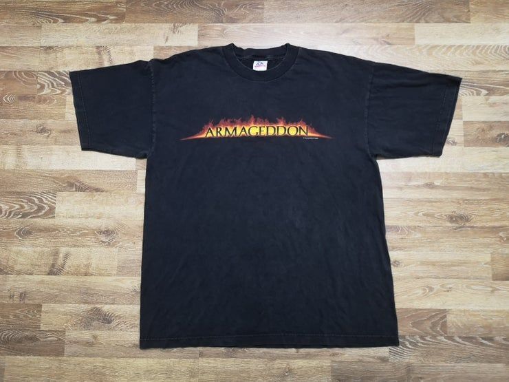 Rare Vintage 90 The Legendary American Science Fiction Disaster Film Armageddon 1998 Michael Bay Movie Promo Shirt