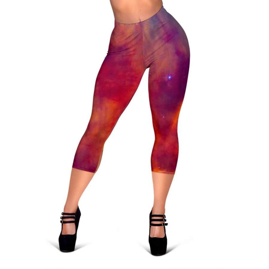 Abstract Nebula Cloud Galaxy Space Print Women’s Capri Leggings