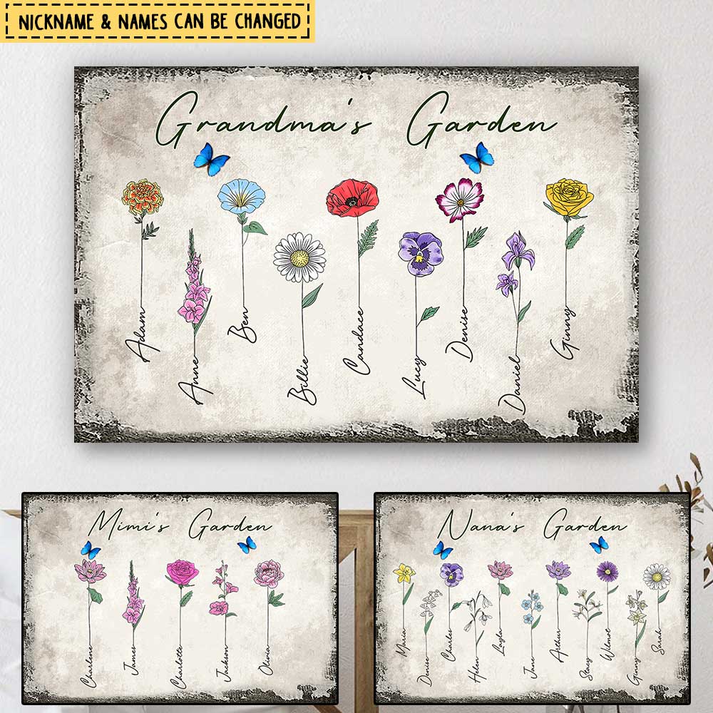 Personalized Birth Months Flowers Personalized Grandma’S Garden Horizontal Poster, Best Poster Idea For Grandma, Mother’S Day Gift, Home Decor