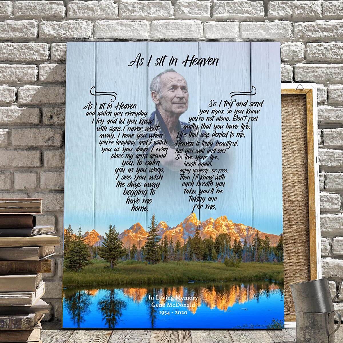 As I Sit In Heaven Mountain Serenity Personalized Photo Memorial Poster Canvas, Gift For Family Gift for Remembrance Home Decor Wall Art Visual Art