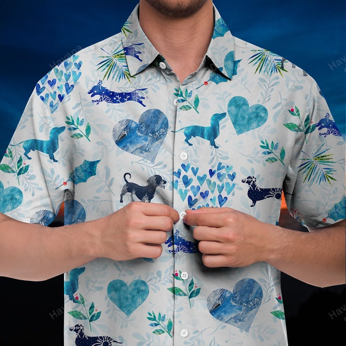 Dachshund Hawaii Shirt Winter Hearts Ha8041