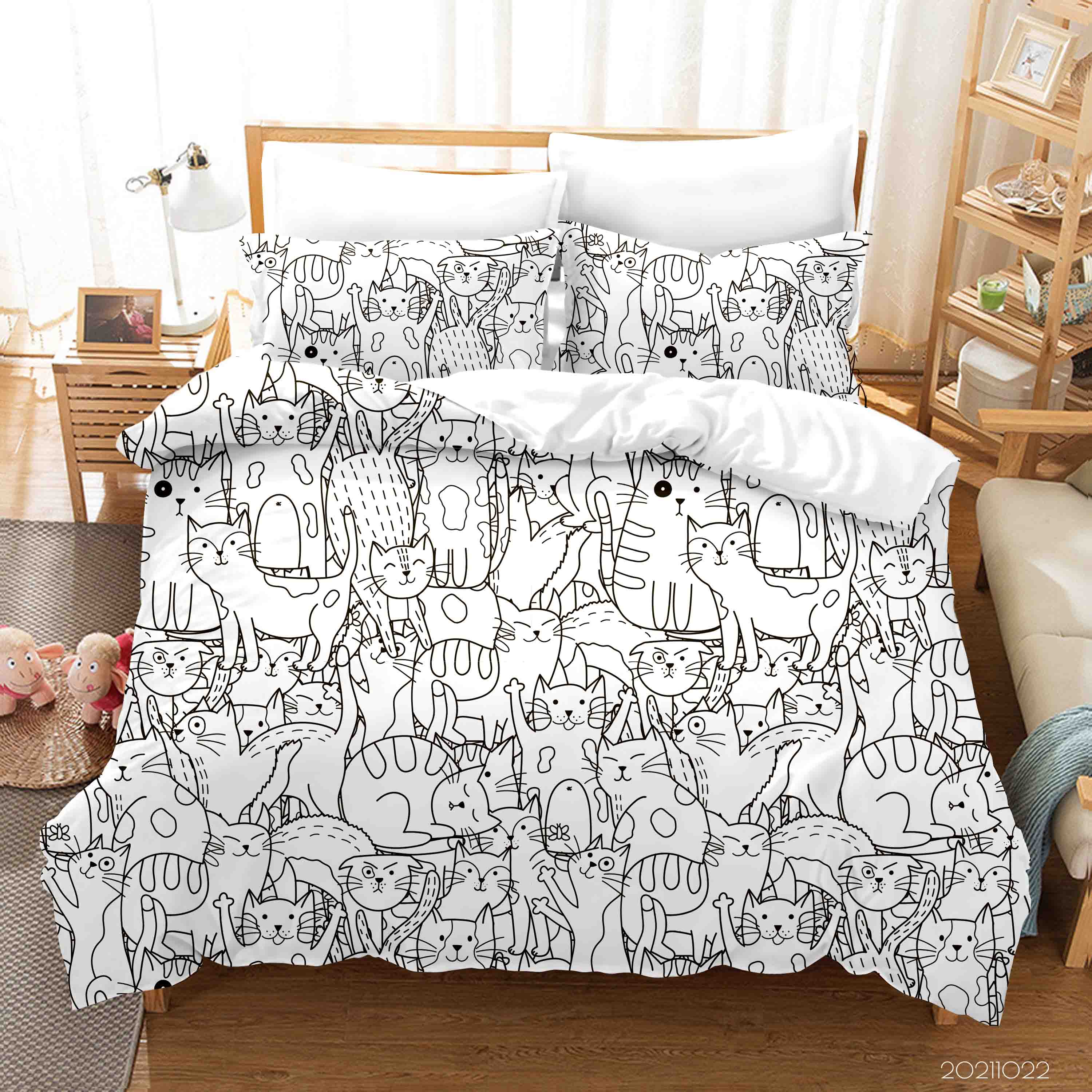 3D Cartoon Cats Animals Graffiti Quilt Cover Set Bedding Set Duvet Cover Pillowcases 7