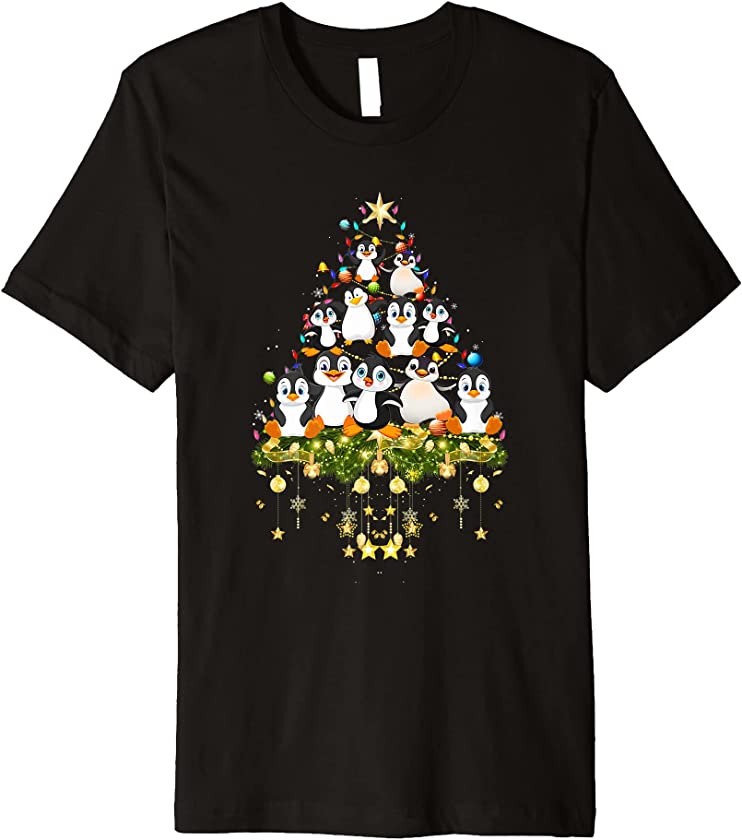 Penguin Christmas Tree Lights Holiday Penguin Xmas Premium T-Shirt