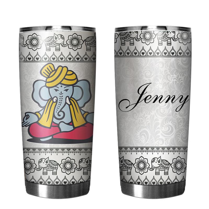 Personalized Personalized Tumbler Elephant Yoga Stainless Steel Skinny Tumbler Bulk, Double Wall Vacuum Slim Water Tumbler Cup With Lid